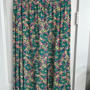 LOFT Colorful Floral Midi A Line Skirt with Split